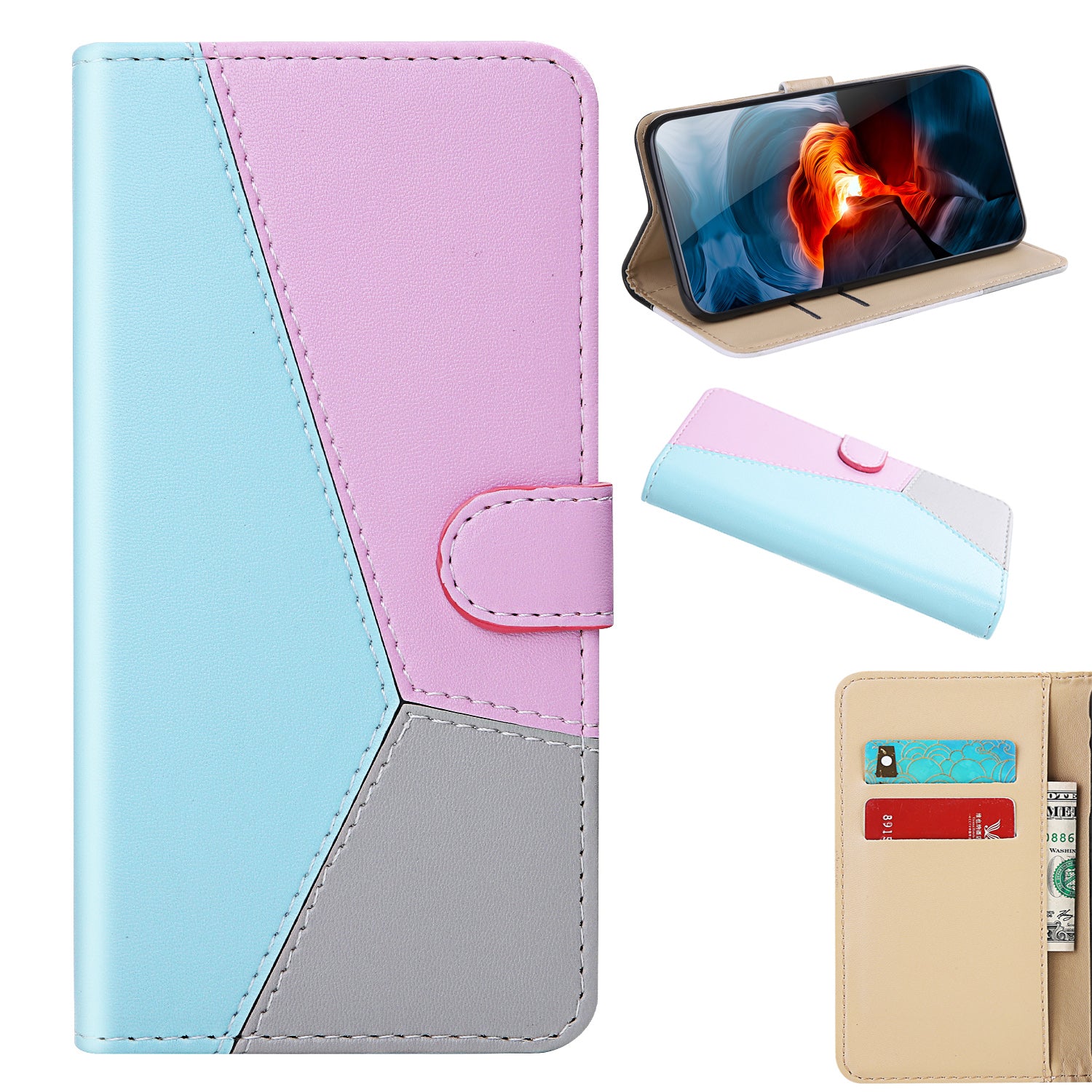 Tricolor PU Leather with Stand Case for Samsung Galaxy S20 FE 4G/FE 5G/S20 Lite/S20 FE 2022 - Blue/Purple/Grey Tricolor PU Leather with Stand Case for Samsung Galaxy S20 FE 4G/FE 5G/S20 Lite/S20 FE 2022 - Blue/Purple/Grey